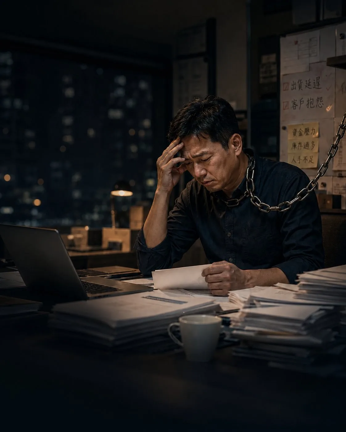這不是你的錯,創業不是為了買一份工作給自己做。傳統產業老闆被事業綁住,被出貨延遲、客戶抱怨、資金壓力、庫存過多、人手不足等壓力鎖鏈纏身,夜晚仍在辦公室處理文件